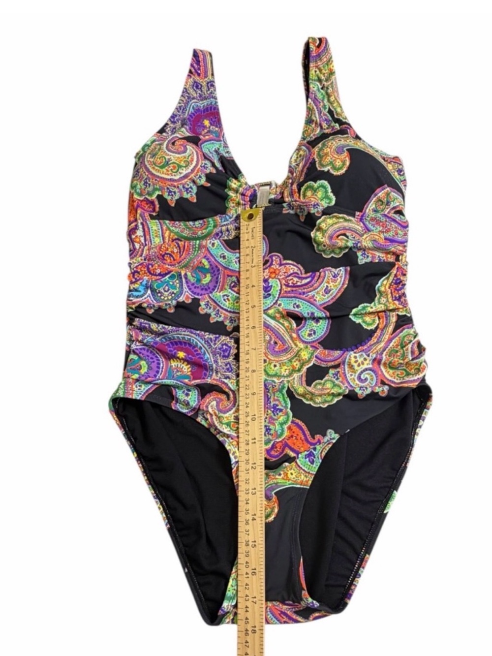Lauren Ralph Lauren black Bordado Paisley Ruched One-Piece Swimsuit 14 NWT - Picture 13 of 15